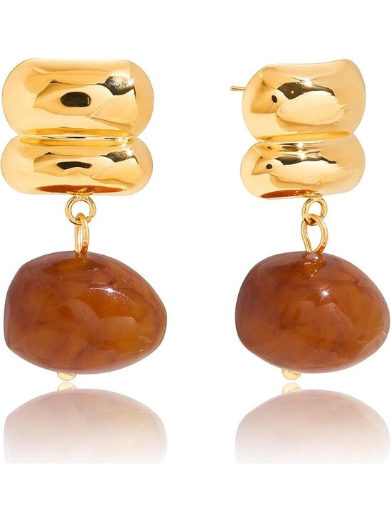 Jewelry - Women's Amber-C Resin Hoop Tortoiseshell Chunky Dangle Vintage Resin Earrings
